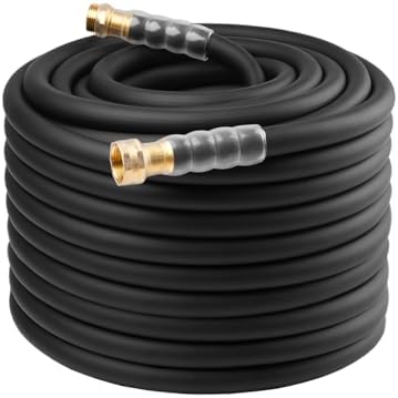 Heavy Duty Premium Garden Hose 150ft x 5/8", 300PSI Working, 1000PSI Burst, Hybrid Rubber Water Hose with Transparent Swivel Handle - Hot/Cold Water - Five Layered Braiding with Brass fittings (Black) by Unknown
