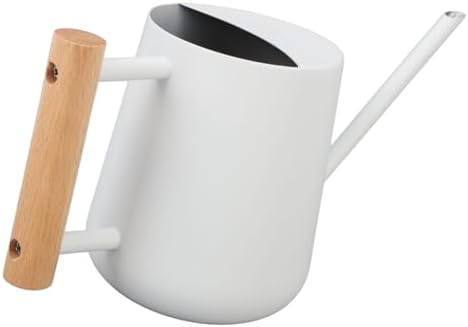 Small Watering Can for Indoor Plants Wood Handle Long Spout Water Can for Garden Flower (White) - Image 5