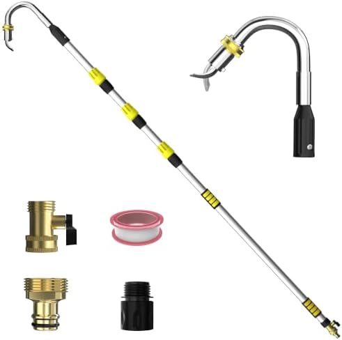 24FT Reach Telescopic Gutter Cleaning Tool, 8-15FT Gutter Cleaner from the ground with 360°Rotatable Duckbill Metal Head, Shut Off Valve, Leak-Proof Gutter Cleaning Wand for Garden Hose by Unknown