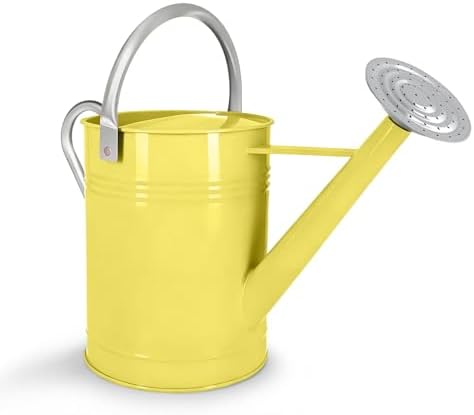 Metal Watering Can for Outdoor Plants, 1.7 Gallon Yellow Garden Watering Can for Flower, Houseplants, Galvanized Finish by LONGRUNNEW
