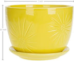 MyGift 7 Inch Yellow Ceramic Planter Pot with Sunburst Design & Saucer - Image 5