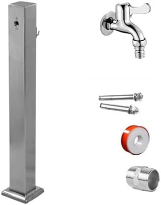 Faucet Stainless Steel Freestanding Vertical Square Garden Water Colum, Outdoor Antifreeze Faucet with Hose Holder, for Garden Farm Pasture,80cm/24in by Unknown