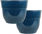 Garden Elements Indoor/Outdoor Glazed Brushed Happy Plastic Planter, Large, Dark Teal, 15" (Pack of 2) by GardenElements