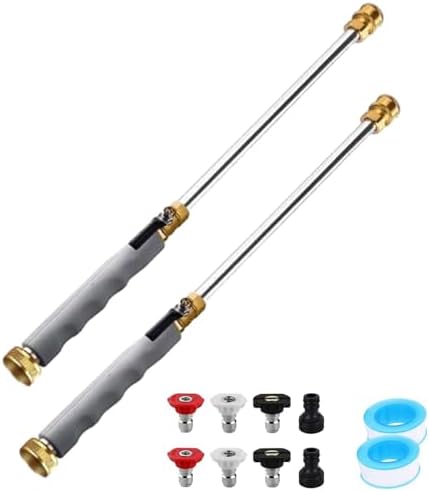 High Pressure Hose Nozzle for Garden, Heavy Duty Metal Jet Nozzle Power Washer Wand with 3 Spray Tips, Pressure Washer Hose Attachment for Car, Patio, Driveway Cleaning (Grey 2Pcs) by Unknown