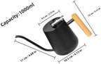 Watering Can with Long Spout Black Wood Handle 1000ml Stainless Steel - Image 2