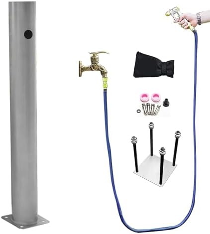 Freestanding Garden Water Column with Faucet, Stainless Steel Outdoor Faucet Garden Hose Holder Anti-Freeze Cracking Vertical Water Column(Silver) by CMYAOYC