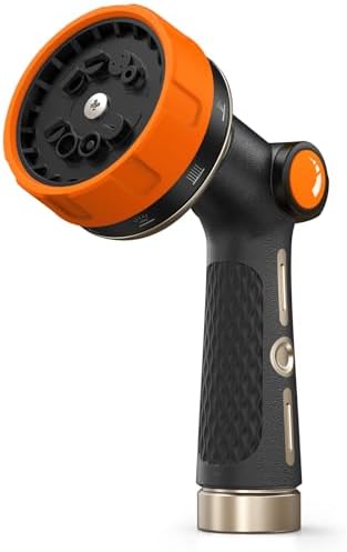 RAINPOINT Garden Hose Nozzle - 100% Heavy Duty Metal Thumb Control Spray Nozzles for Garden Hose High Pressure, 10 Pattern Water Hose Nozzle for Car Wash, Watering Lawn, Pets, Bright Orange by RainPoint
