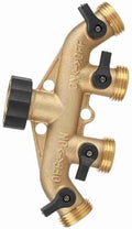 Jiawu Brass 4 Way Hose Pipe Splitter, 3/4 Inch Garden Tap Connector with ShutOff Valves, Durable Proof Irrigation Splitter for Watering Flowerbeds, Lawns, Vegetables & (#2) by JIAWU
