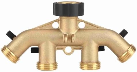 4 Way Brass Hose Splitter, Brass Tap Connector with 4 Independent Shut Off Valves, 3 Inch Garden Hose Adapter for Watering Lawns Flowerbeds Vegetable Beds (#2) - Image 3