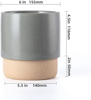 6 Inch Ceramic Self Watering Planter with Drainage Hole, Dark Grey - Image 2