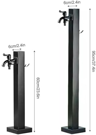 Stainless Steel Freestanding Garden Hose Stand with Faucet - Decorative Outdoor Water Column Fountain Dispenser Hydrant, 60cm/23.6in, Black - Perfect for Garden & Patio Use - Image 7