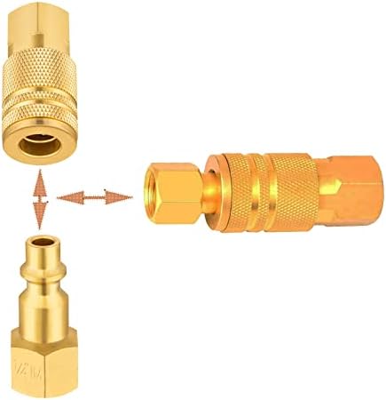 1/4 quick connect fittings,Industrial Air Coupling 10 Pcs, 1/4" Basic Flow Quick Connect Air Coupler, Brass Air Compressor Accessories Fitting,Hose Quick Connect Fitting - Image 3