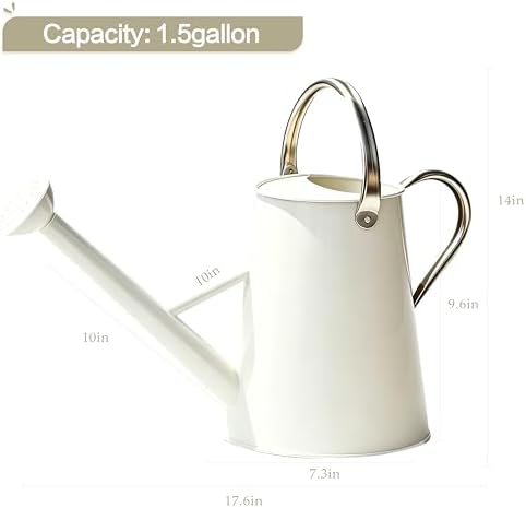 1.5 Gallon Metal Watering Can for Outdoor Plants, Large Watering Can,White - Image 2