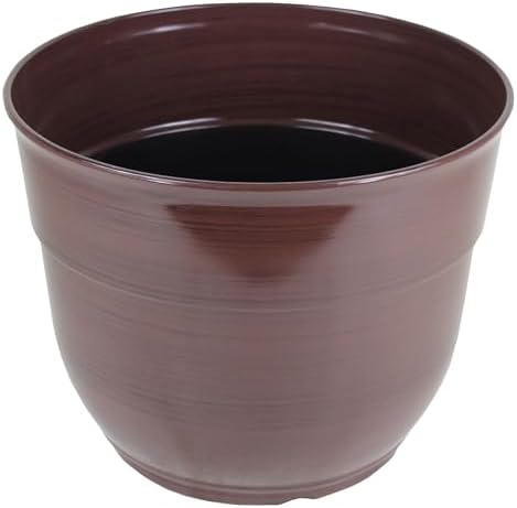 Garden Elements Indoor/Outdoor Glazed Brushed Happy Plastic Planter, Large, Dark Brown, 15" - Image 2