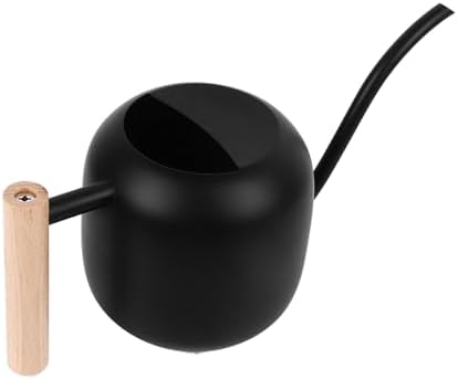 GLOGLOW Metal Watering Can, 1.2L Stainless Steel Long Spout Watering Pot with Wooden Handle for Indoor Plants Bonsai Garden Flowers, Black by GLOGLOW