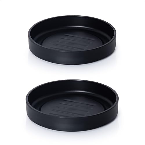 Phoenix Vine 8 Inch Plastic Plant Saucer Water Drip Tray, Heavy Sturdy Round Plant Drainage Tray for Indoors Outdoor, Set of 2, Matte Black, 21-TY-8B-2 by Phoenix+Vine