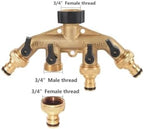 3/4 Inch Brass 4 Way Water Tap Splitter Garden Hose Manifold - Image 2