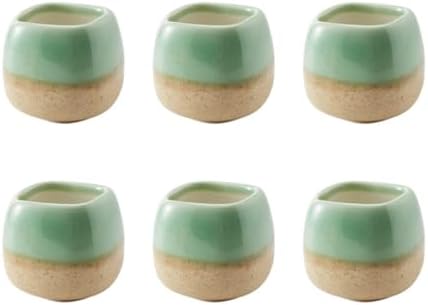 Abaodam 6pcs Mini Ceramic Flower Pot for Succulents and Bonsai, Light Green by Abaodam