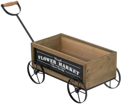Wooden Wagon Planter with Iron Wheels, 16.5 Inch, Brown - Image 2