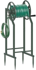 4-Spike Garden Hose Reel with 3.9ft Leader Hose & Stainless Fitting, Outdoor Hose Holder holds 125ft Hose of 5/8", Freestanding Metal Hose Stand for Outside Yard Lawn, Green by Mokeyder