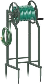 4-Spike Garden Hose Reel with 3.9ft Leader Hose & Stainless Fitting, Outdoor Hose Holder holds 125ft Hose of 5/8", Freestanding Metal Hose Stand for Outside Yard Lawn, Green by Mokeyder