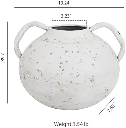 Vintage Flower Vase with Handle Rustic Distressed White Vase Farmhouse Decorative Jug Vase for Home, Living Room, Wedding, Shelf, Table Centerpiece Entryway Decor (White) - Image 2