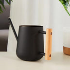 Metal Watering Can 900ml Long Spout Black Iron Wooden Handle - Image 6
