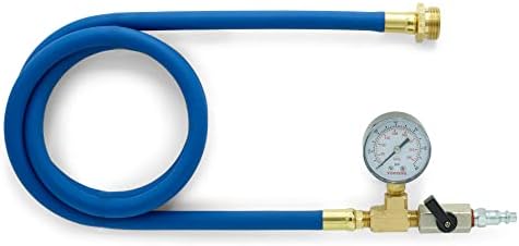 TOPRING Long Hose Air Compressor Water Blow Out Adapter with integrated Pressure Gauge. RV Winterizing Kit with male GHT connector (Blue) by TOPRING