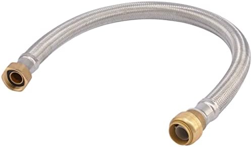 SharkBite 3/4 Inch x 3/4 Inch FIP x 24 Inch Stainless Steel Braided Flexible Water Heater Connector, Push To Connect Brass Plumbing Fitting, PEX Pipe, Copper, CPVC, PE-RT, HDPE, U3088FLEX24LF by SharkBite