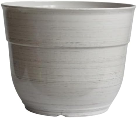 Garden Elements Indoor/Outdoor Glazed Brushed Happy Plastic Planter, Large, Cream, 15" by GardenElements
