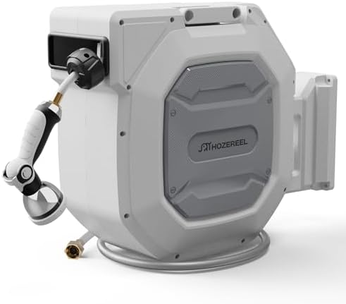 5/8" x 100 ft Heavy Duty Retractable Garden Hose Reel Grey by Spaceandtimesaver