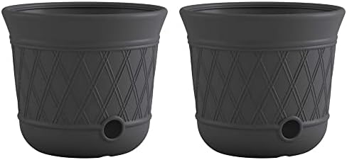 Suncast 2 Pack 14" x 12" Round Resin Decorative Weatherproof Outdoor Hideaway Standard Garden Hose Storage Pot with Drainage Holes, Gray by Suncast