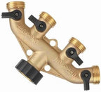 4 Way Brass Hose Splitter, Brass Tap Connector with 4 Independent Shut Off Valves, 3 Inch Garden Hose Adapter for Watering Lawns Flowerbeds Vegetable Beds (#2) - Image 2