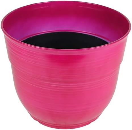 Garden Elements Indoor/Outdoor Glazed Brushed Happy Plastic Planter, Large, Bright Pink, 15" - Image 2