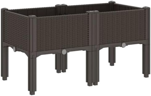 Elevated Garden Planter Box Brown PP Rattan Look 31.5x15.7x16.5 - Image 5