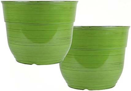 Garden Elements Indoor/Outdoor Glazed Brushed Happy Plastic Planter, Large, Dark Green, 15" (Pack of 2) by GardenElements