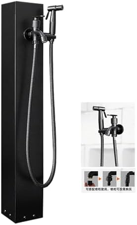 304 Stainless Steel Vertical Garden Water Column, Hose Stand with Copper Faucet, Square Hydrant Landscape Decor Taps, Hooks Included, Durable Outdoor Planter (Black 9) by Unknown