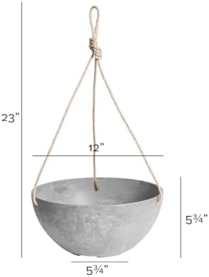 Root & Vessel Self Watering Hanging Planter for Indoor or Outdoor Plants, Unique Marbled Hanging Basket Made of Eco-Friendly Blend of Stone & Plastic, Gray, 12" - Image 5