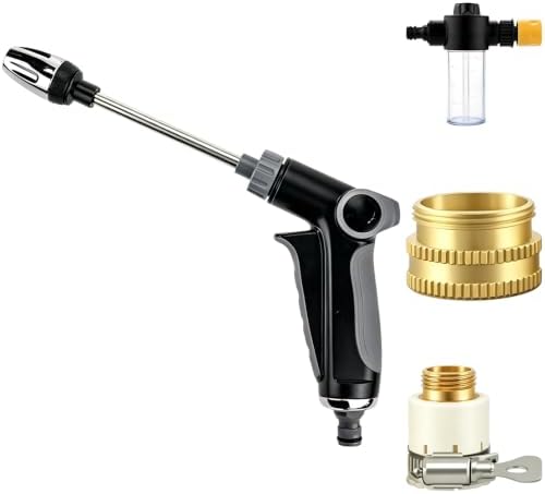 High Pressure Spray Gun Kit with Adjustable Nozzle and Foam Cannon, 3 Metal Connectors, Ergonomic Handle, ABS and Iron Construction, 13.8 x 6.7 in / 35 x 17 cm, for Car Washing and Garden Cleaning by Unknown