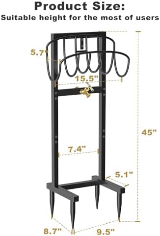 Artigarden Outdoor Garden Hose Holder Freestanding with Brass Faucet And 4 Spikes, Heavy Duty Metal Water Hose Reel Stand Hanger Rack Organizer Holds Storage 150ft Hose for Outside Yard Lawn, Black - Image 2