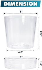 Phoenix Vine 8 Inch Clear Acrylic Planter Pot with Tray, Orchid Pot with Drainage Holes, Deep Saucer for Bottom Watering, Transparent Containers for Indoor Plants, Herbs, Set of 2, 91-A-G-2 - Image 3