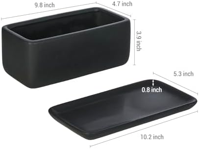 MyGift 10 Inch Matte Black Ceramic Succulent Planter with Tray - Image 5