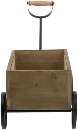 Wooden Wagon Planter with Iron Wheels, 16.5 Inch, Brown - Image 3