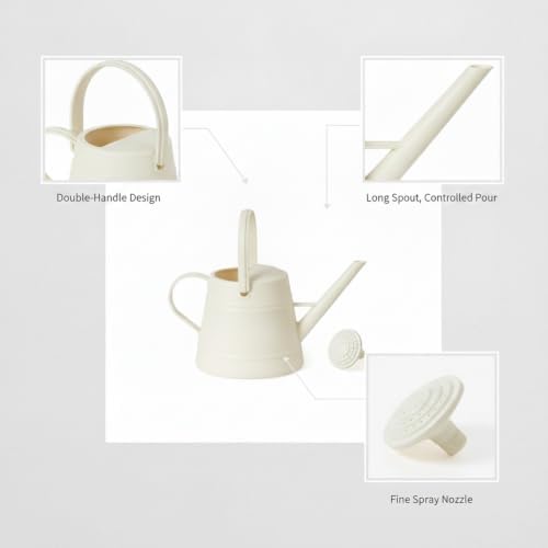 1 Gallon Plastic Watering Can with Long Spout & Dual Handles for Indoor Plants, Hanging Baskets - White, Yellow, Green, Gray - Image 6