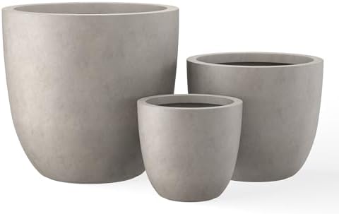 Kante Set of 3 Weathered Concrete Bowl Planters 18" 14" 10" Dia by Unknown
