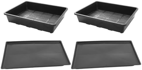 Kisangel 2 Set Flat Seed Starter Trays with Bottom Watering Trays for Vegetable & Wheatgrass Sprouting, Stackable Black Plastic Nursery Flats, 14.6 x 12 Inches by Kisangel