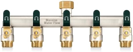 5 Way Hose Splitter, Heavy Duty Full Flow Garden Hose Splitter with 4 Large Metal Handles, Brass Water Hose Bib Splitter, T Adapter Connector with 3/4 - Inch GHT Thread (Green) by Lnezcdb