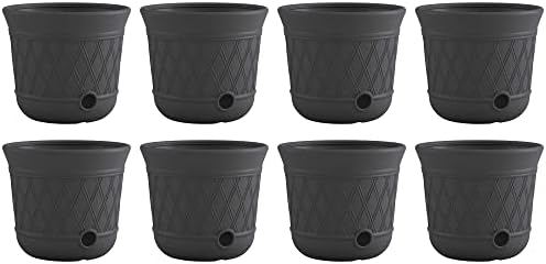 Suncast 8 Pack 14" x 12" Round Resin Decorative Weatherproof Outdoor Hideaway Standard Garden Hose Storage Pot with Drainage Holes, Gray by Suncast