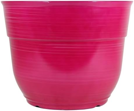 Garden Elements Indoor/Outdoor Glazed Brushed Happy Plastic Planter, Large, Bright Pink, 15" by GardenElements