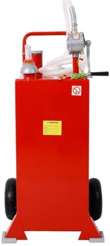30 Gallon Fuel Gas Caddy, Portable Fuel Transfer Tank with Manual Rotary Pump, 8 FT Kink-Free Hose, Anti-Static Grounding Clamp, Fuel Level Gauge and Wheels for Gasoline Diesel Car ATV Mower Tr - Image 3